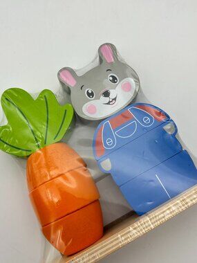Spark Create Imagine Wooden Rabbit and Carrot Stacking Puzzle Kids Toy, 9 Pieces